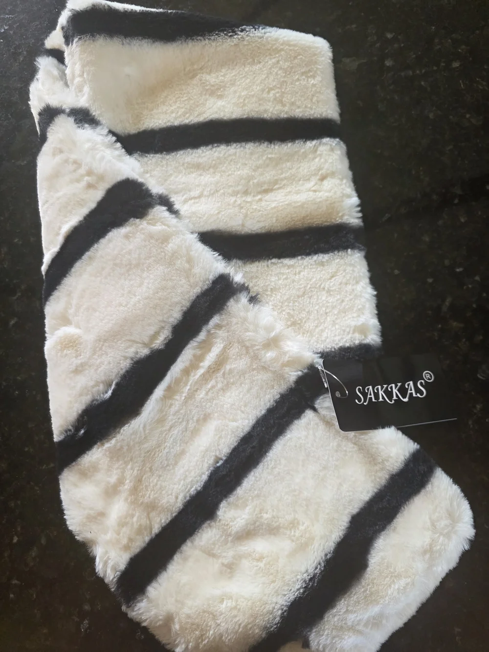 Sakkas Cream Plush Scarf with Black Stripes